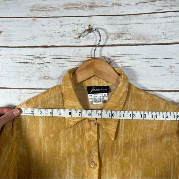 Vintage Farouche Marbled Yellow Tunic w Print on Bottom Size 14 Made in Canada - Picture 12 of 13